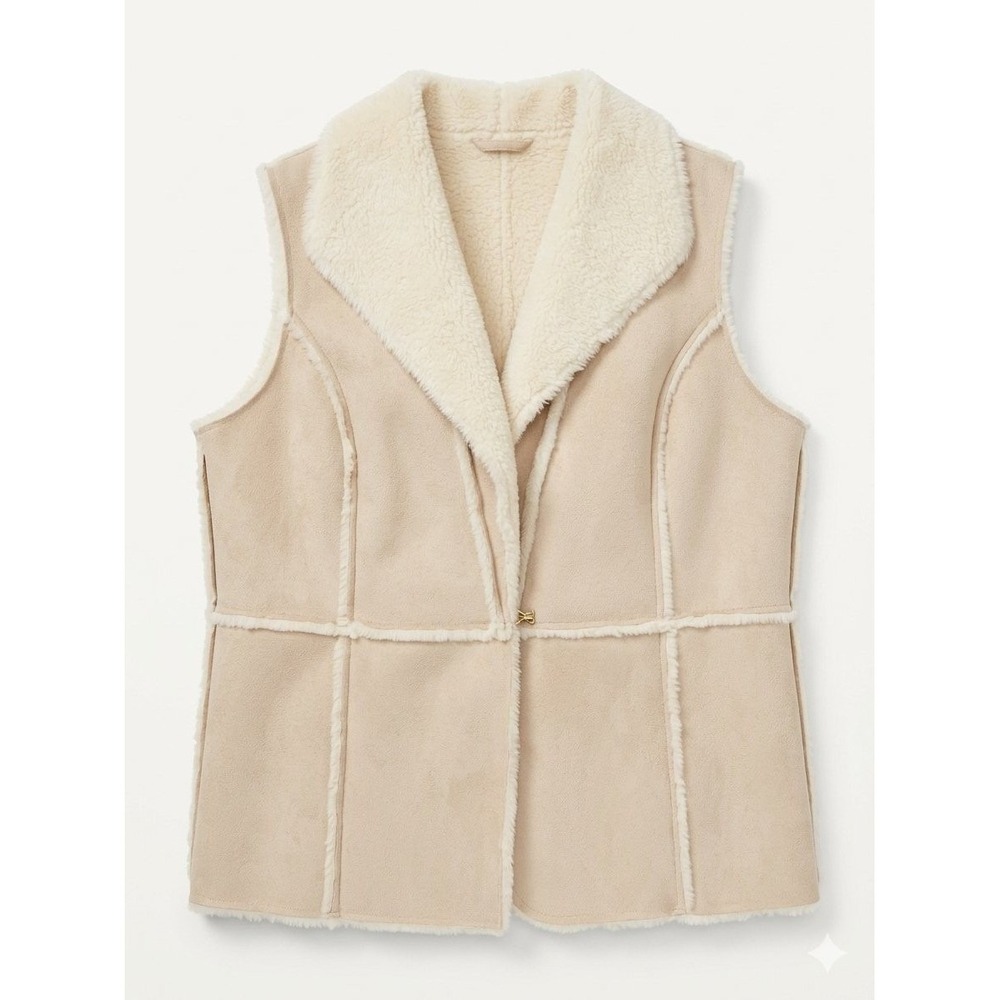 Chico's Faux Suede Shearling Vest Tan Beige Cream Size 2 (L)